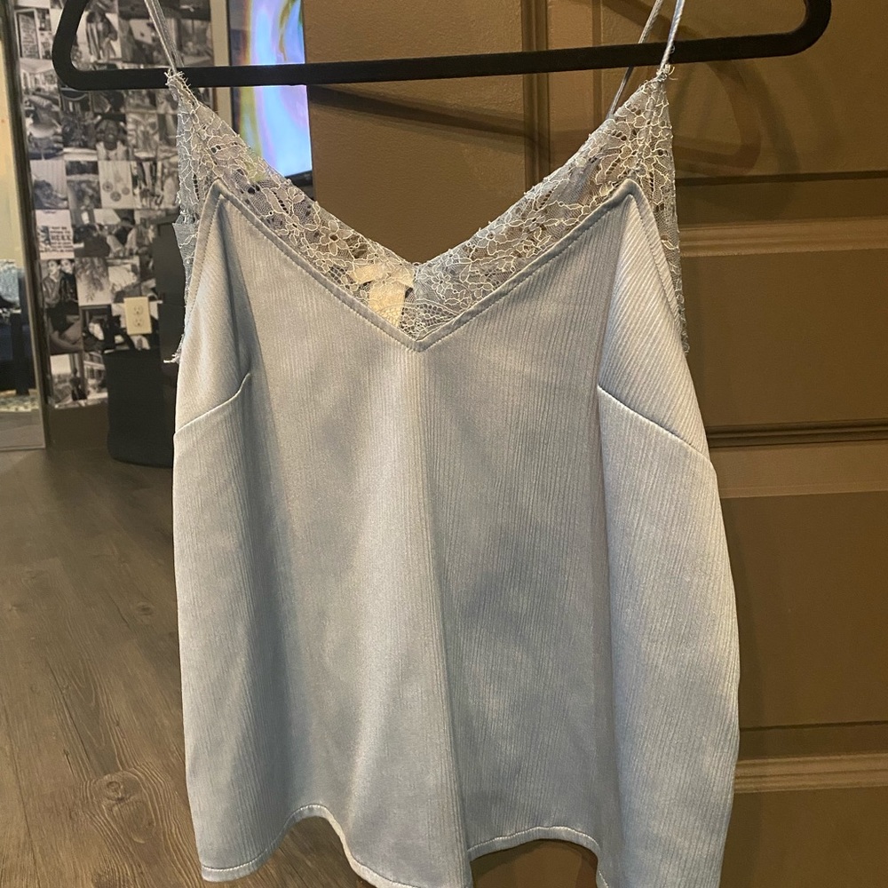 Blue Lace V Neck Tank Top
